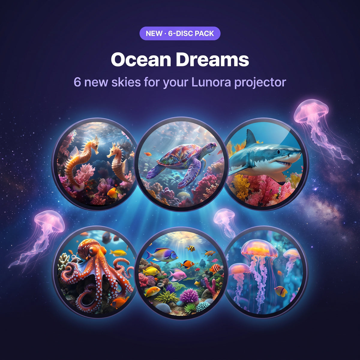 Ocean Dreams disc pack – 6 ocean projection discs for the Lunora projector