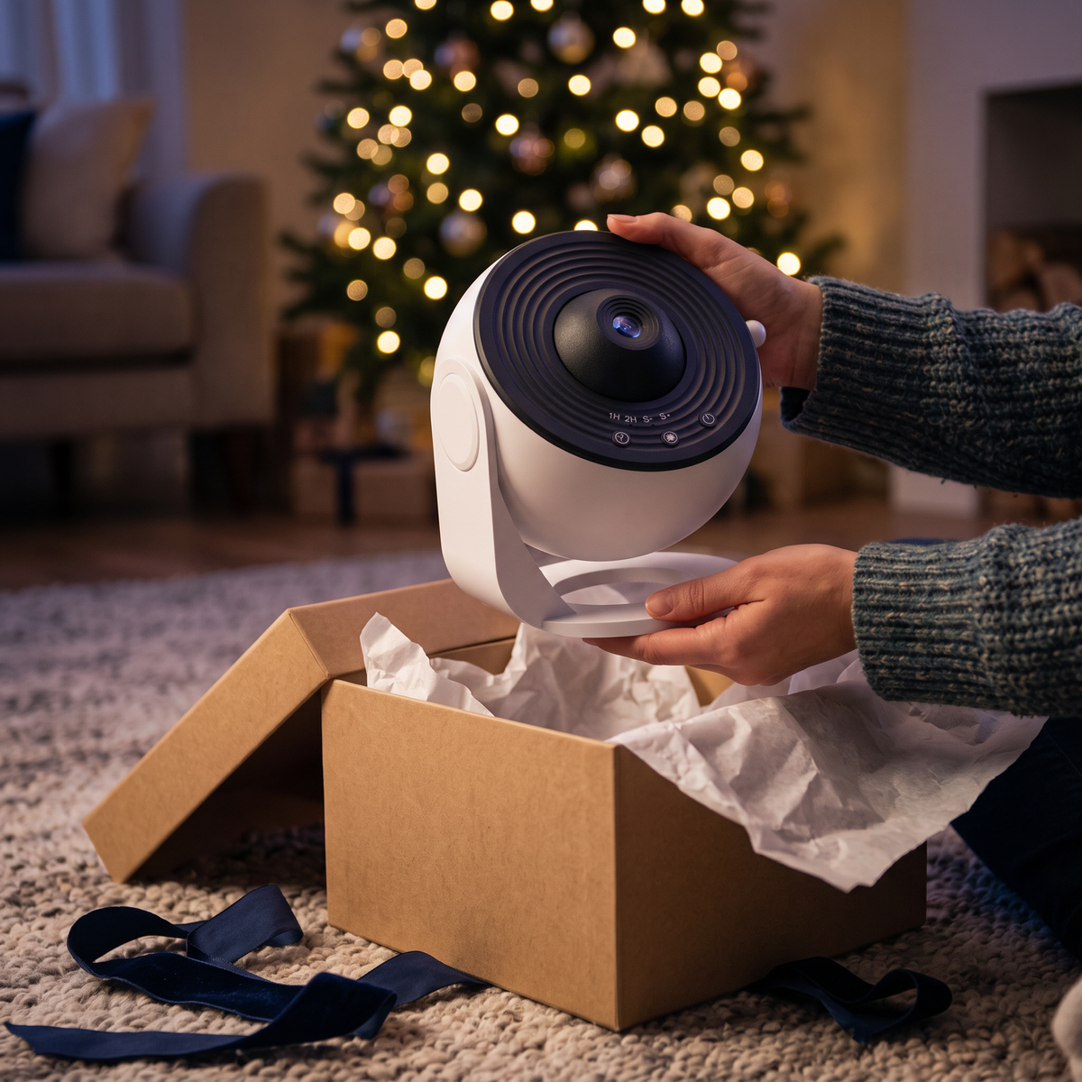 Unwrapping the Lunora galaxy projector as a Christmas gift